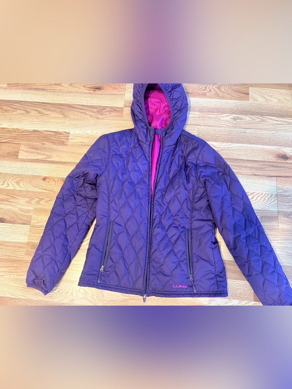 L.L. Bean Women’s Purple Pink Reversible Quilted Hooded Puffer